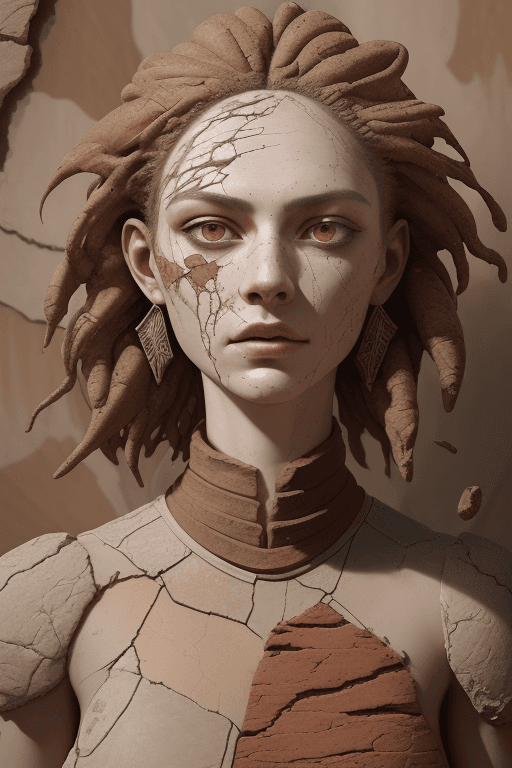 AI generated: An impressive full-length portrait of cracked terracotta, textured, detailed, magical, amazing, with...