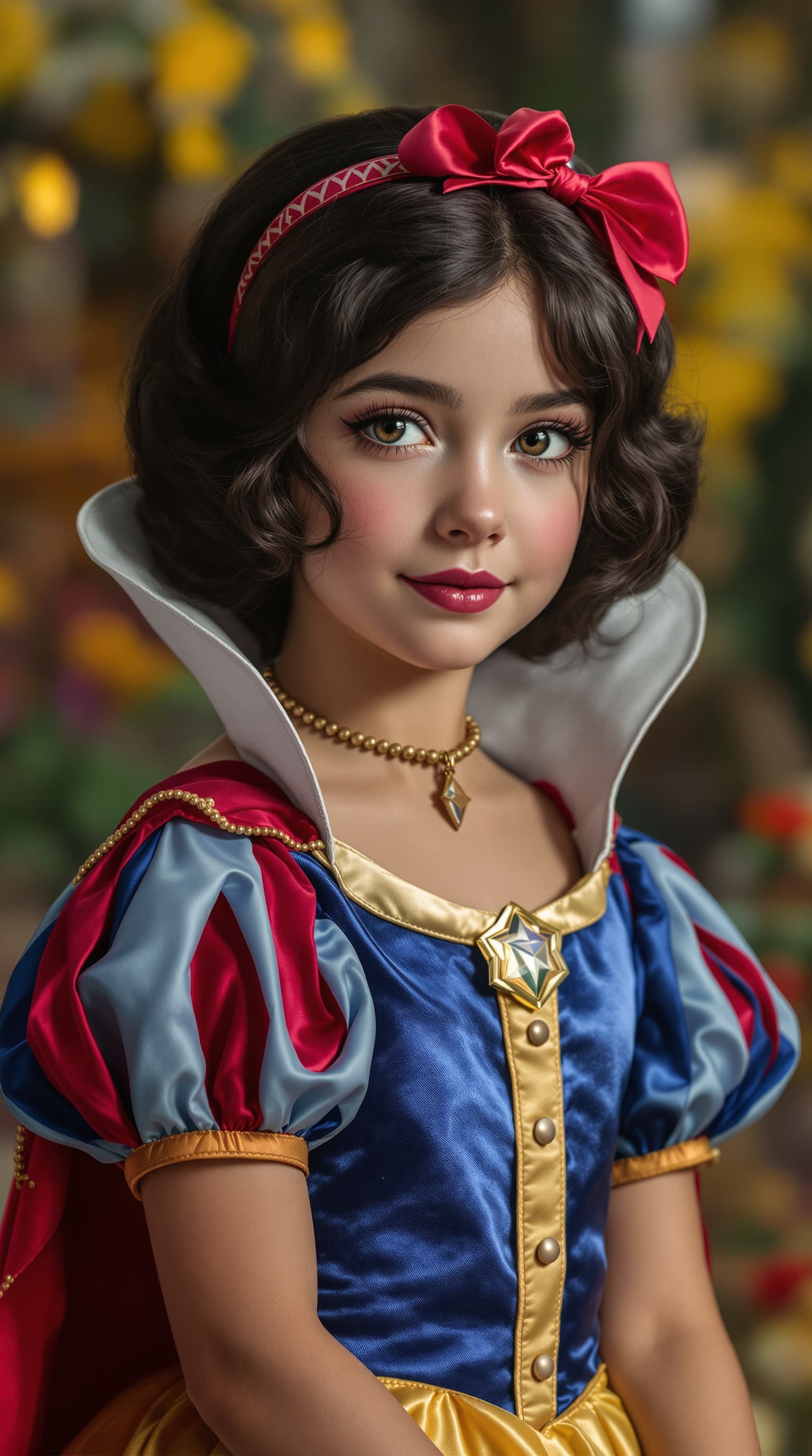 AI generated: A hyper-realistic depiction of seven year old cosplayer as Snow White









