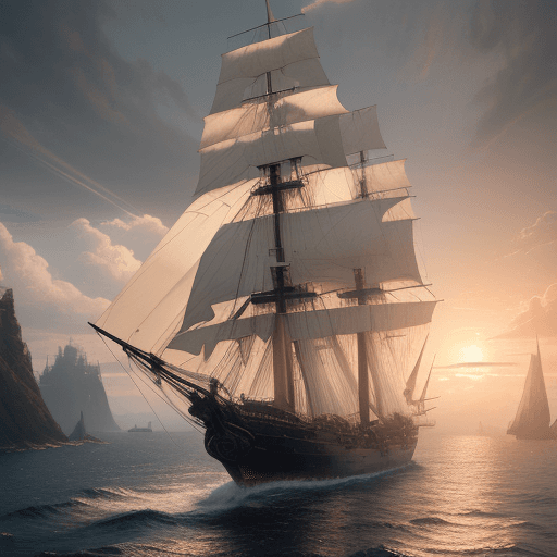 AI generated: Photo of a ultra realistic sailing ship, dramatic light, pale sunrise, cinematic lighting, battered,...