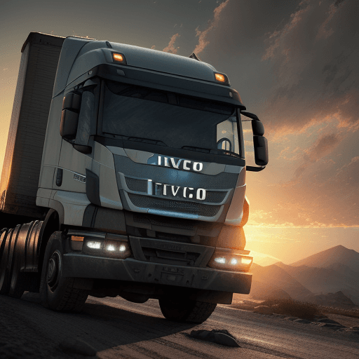 AI generated: Photo of a ultra realistic truck Iveco, dramatic light, pale sunrise, cinematic lighting, battered, ...