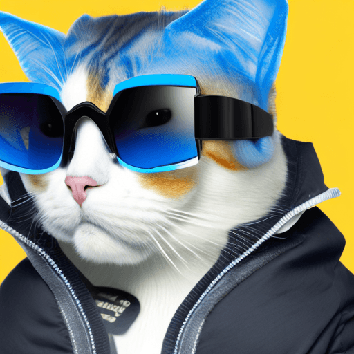 AI generated: Humanoid Male Cat with Azure Puffer Jacket and Black Sunglasses