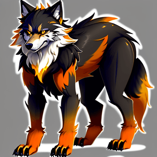 AI generated: Make a fursona bipedal wolf half body image with mostly black fur, it's underbelly white, and highli...
