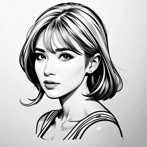 AI generated: Woman, b/w outline art, full white, white background, coloring style, Sketch style, Sketch drawing