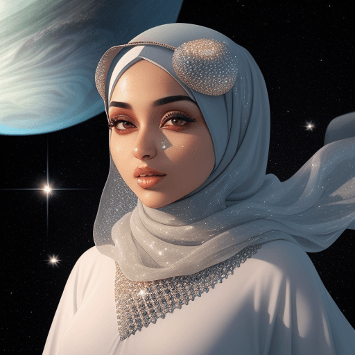 AI generated: Muslim hijabi women covered in diamonds, hyper realistic, floating in the universe --ar 9:16