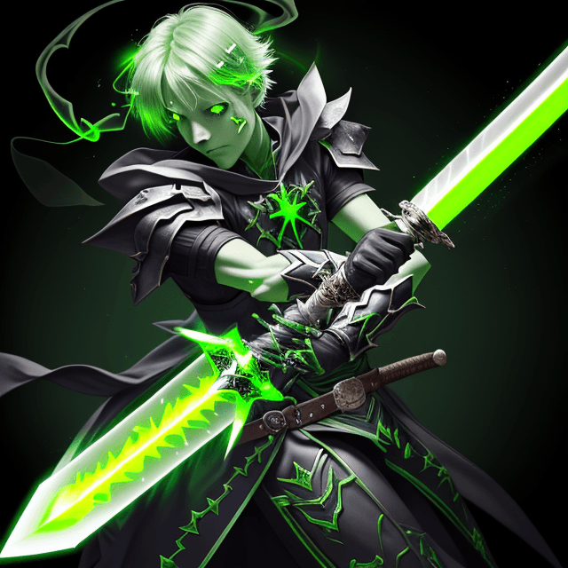 AI generated: green glowing sword crackling with electric energy ::2 demonic-horn-crossguard, hilt, pommel ::0.5 s...