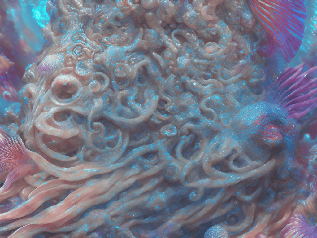 AI generated: Goddess close-up portrait ribcagel. jellyfish phoenix head, nautilus, orchid, skull, betta fish, bio...
