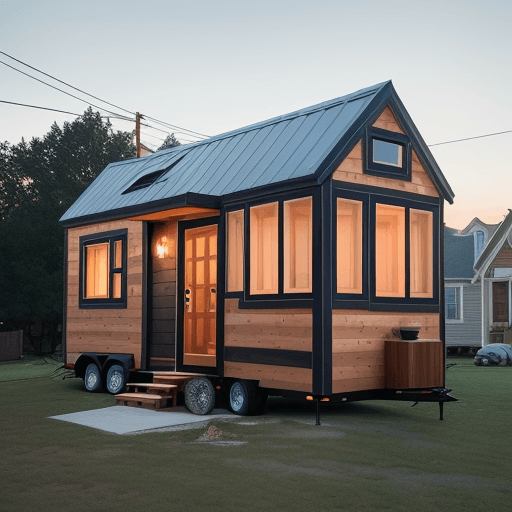 AI generated: 19 feet by 19 feet square tiny home exterior, dreamy big windows, architecture, design magazine, coz...