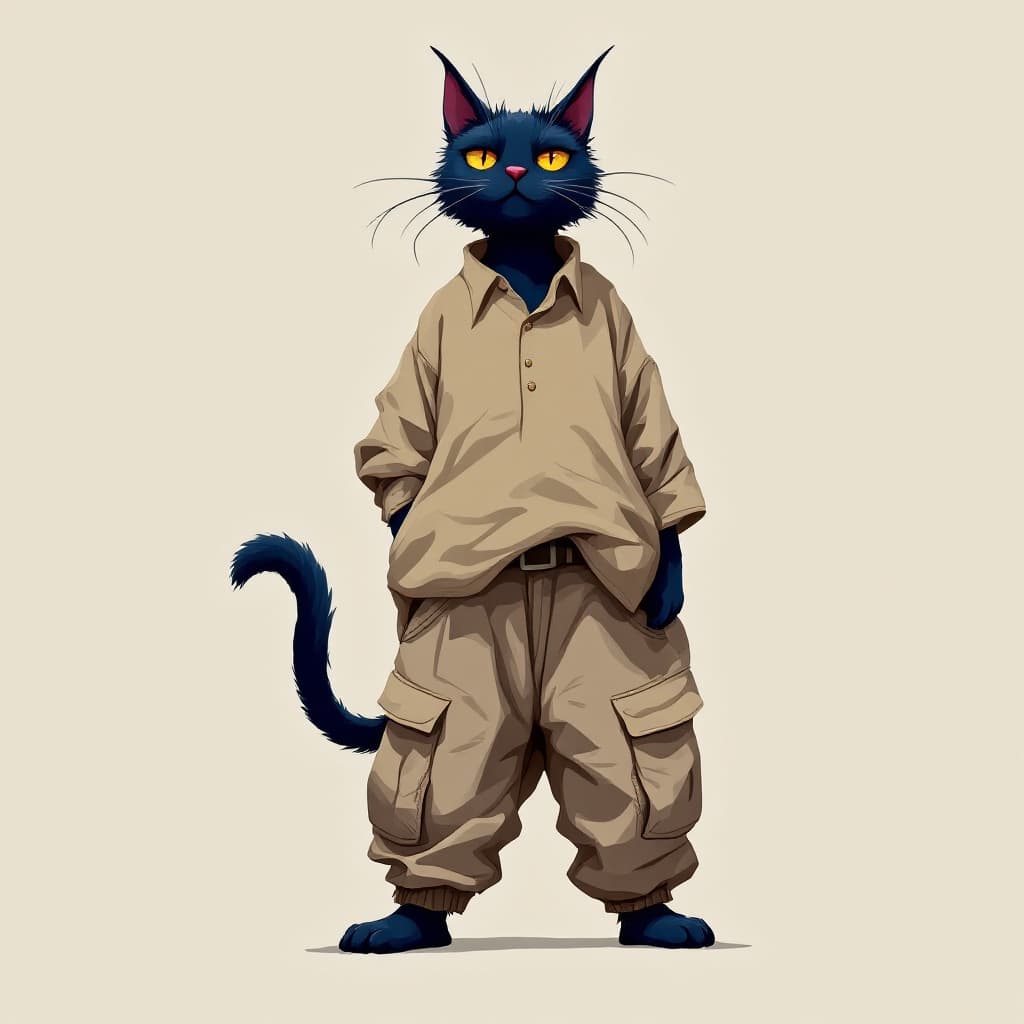 AI generated: Digital Art No Game no Life art style, Anthropomorphic cute anime dark blue cat, wearing a oversize ...