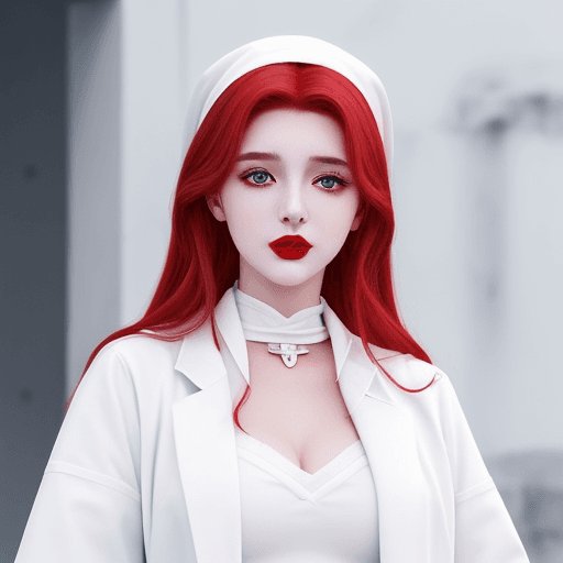 AI generated: acient greek woman whith red lipstick wearing white light white coat in anime style