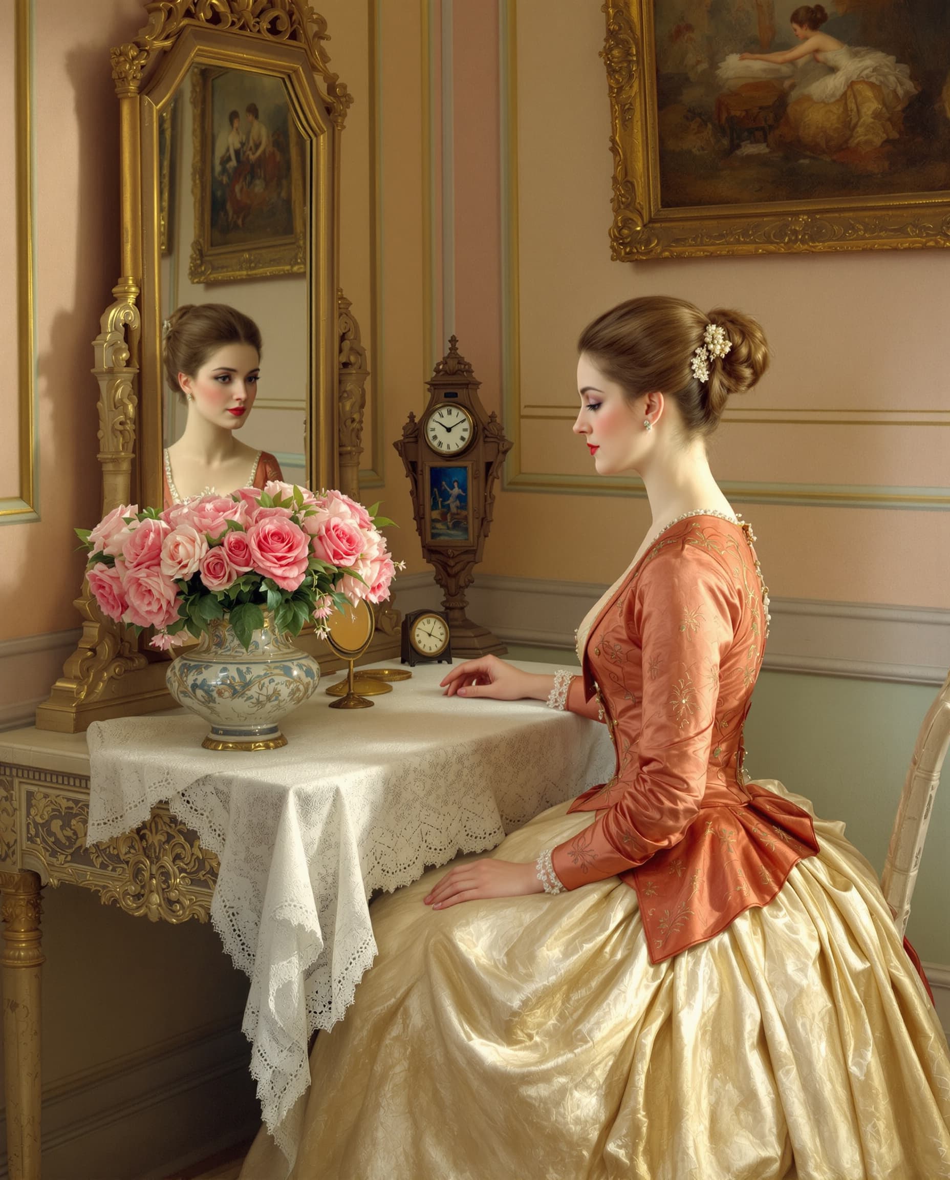AI generated: (Masterpiece), ((“Lady at Her Dressing Table” by Fernand Toussaint, 1900)), inspired by Fernand Tous...