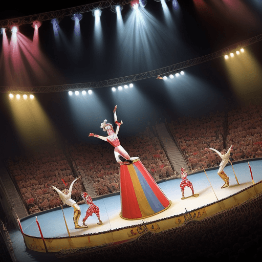 AI generated: i want an image of a circus spectacle with performers of different ages

