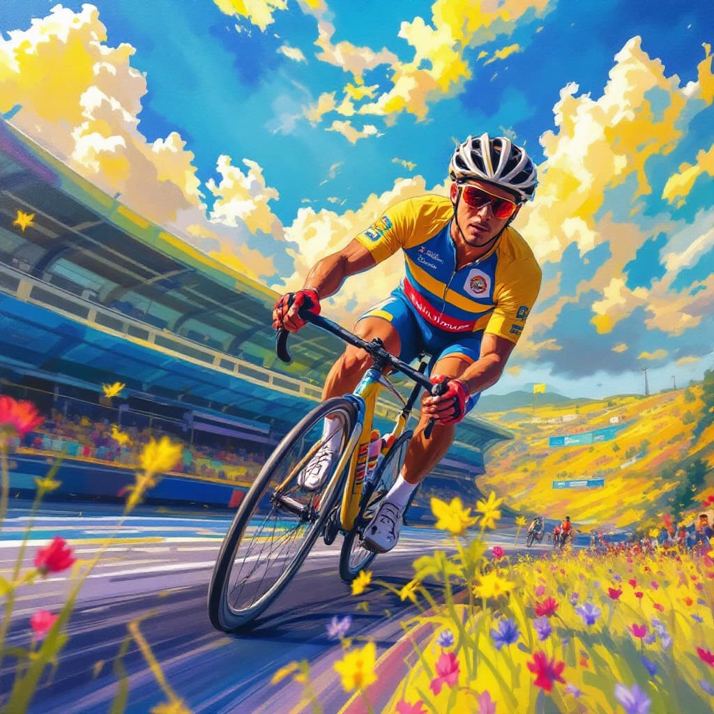 AI generated: Una pintura vibrante y detallada con aerógrafo de un corredor olímpico, al estilo de Greg Rutkowski,...