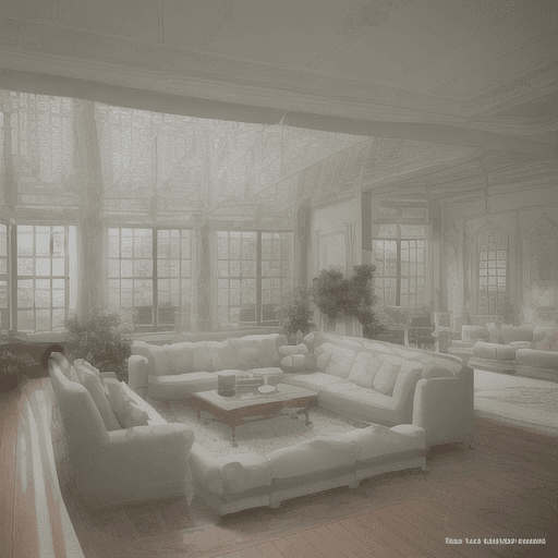 AI generated: High resolution photography interior design, dreamy sunken living room conversation pit, wooden floo...