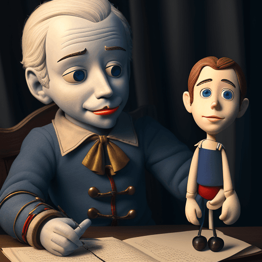 AI generated: Biden as Pinocchio puppet sitting with strings , cuddly, arrogant, powerful, high fantasy, epic, cin...