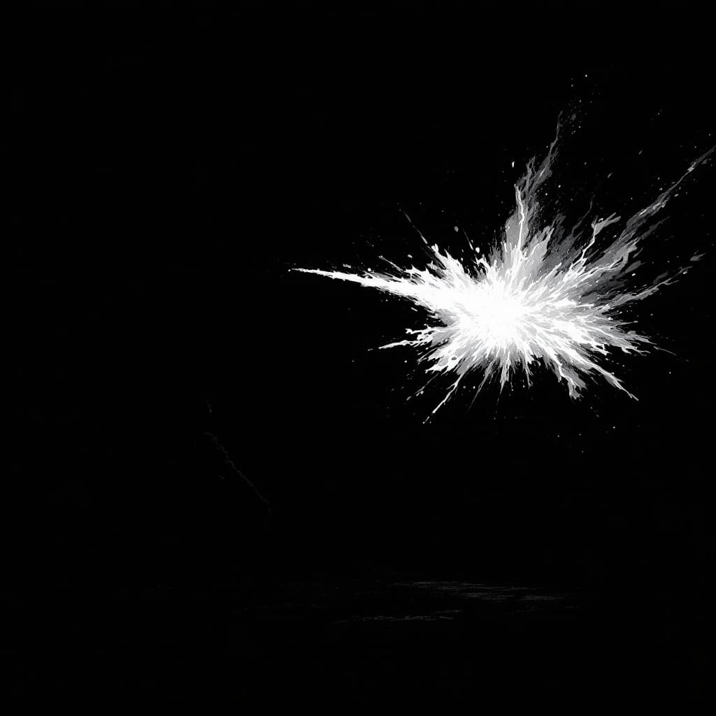 AI generated: Black silhouette of a man, sword swing pose, large lazure flame storm erupts from blade, dark backgr...