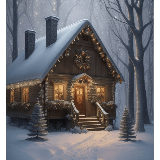 AI generated: Art by Kajenna, full body, christmas evening in winter forest, falling snow christmas tree and engli...