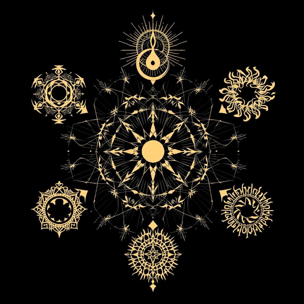 AI generated: Create a sigil for THE SEVEN SEEDS OF GOVERNANCE.  1. Symbol: The Balanced Flame: Law, doctrine, arb...