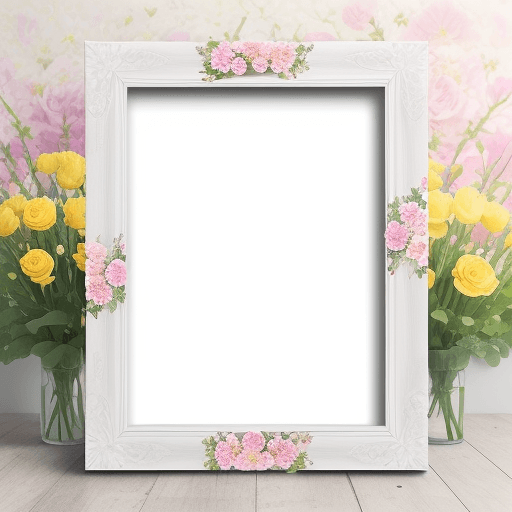 AI generated: Create a frame that is surrounded by flowers with a realistic background that has a perfect colour f...