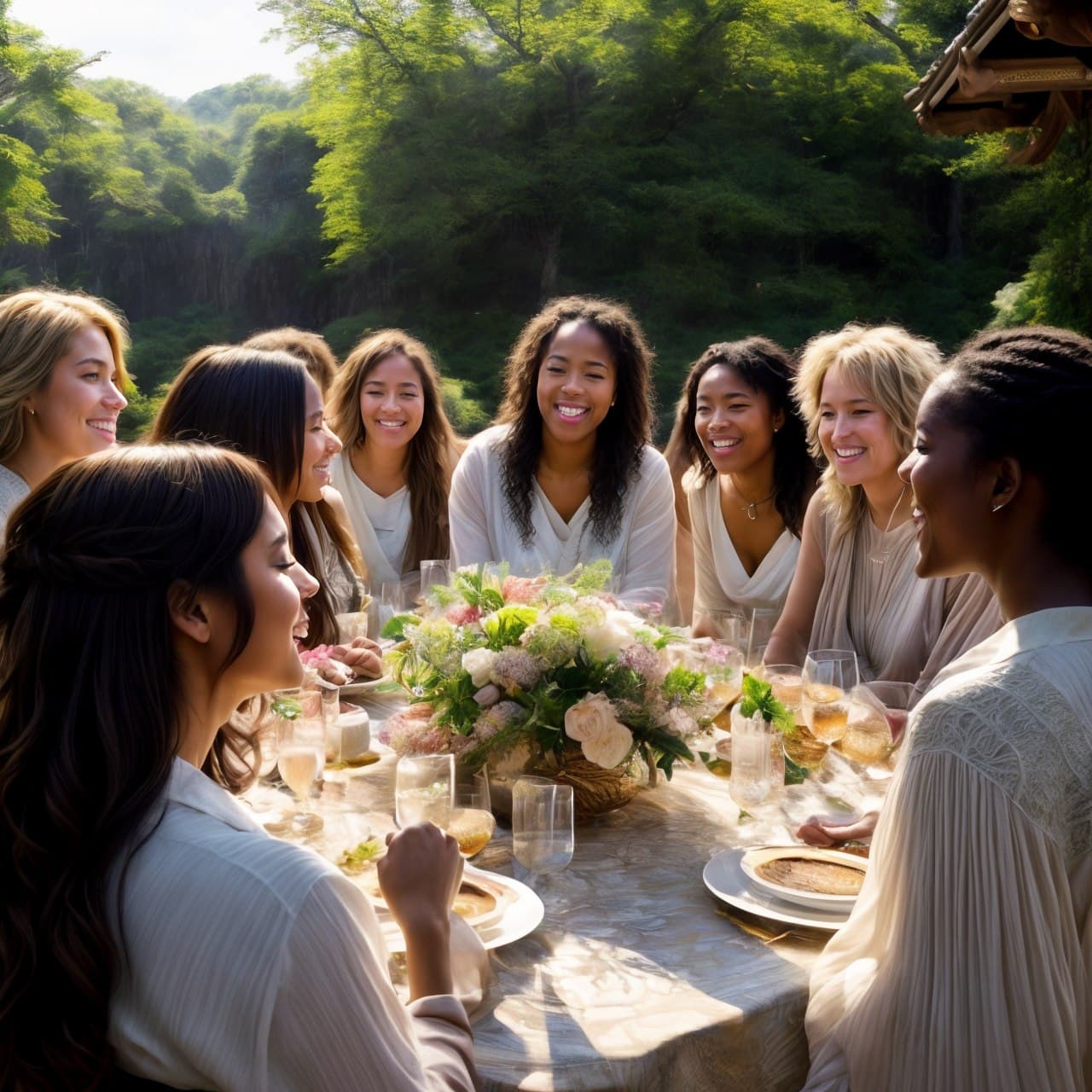 AI generated: epic realistic, a scene of a joyful and inclusive group of women from diverse ethnic backgrounds cel...