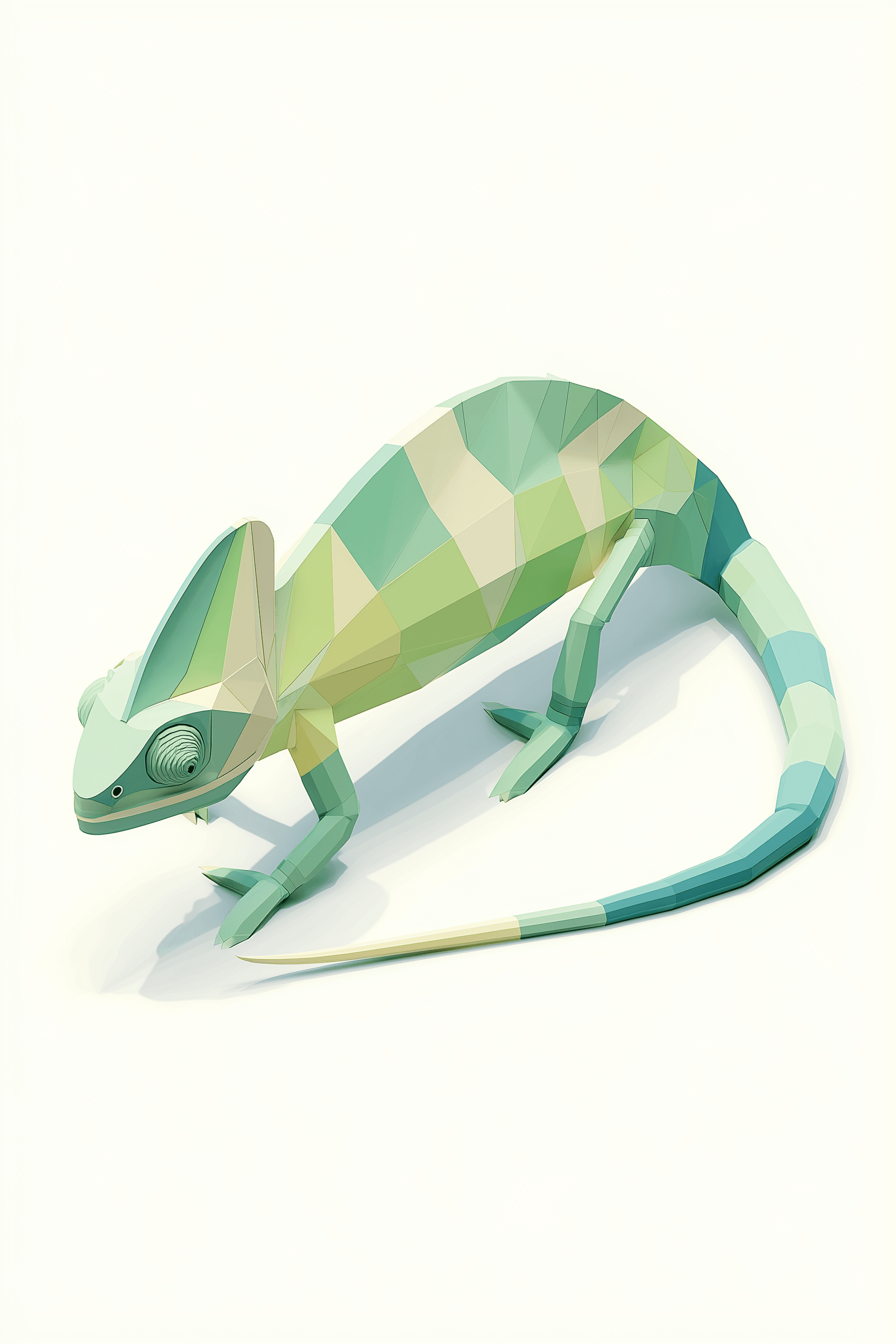 AI generated: 3d isometric rendering, chameleon, pastel mint and cream, minimalistic geometry, smooth shading, whi...