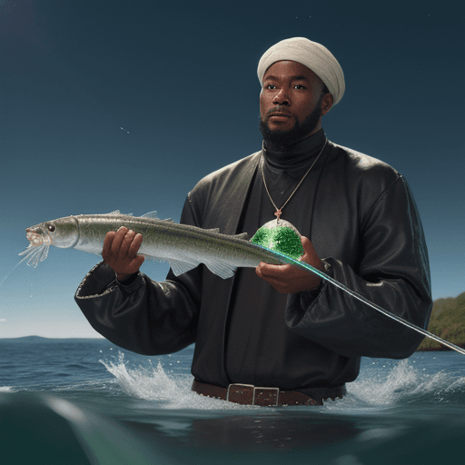 AI generated: Black man in 1524 fishing finds a green meteorite, hyper-realistic, 8k image 