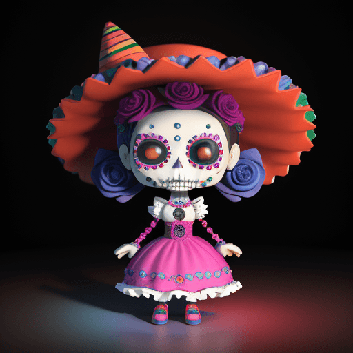 AI generated: funko doll catrina, dia de muertos art, dia de los muertos,  colorful, flat, octane render, global i...