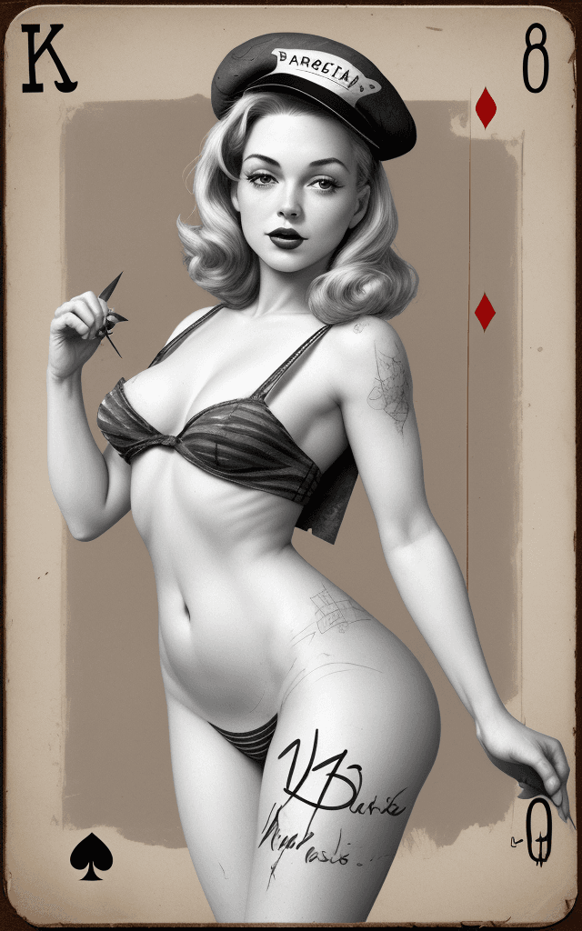 AI generated: A vintage bareskin playing card, display of card suit and number, weathered & worn with scratches on...