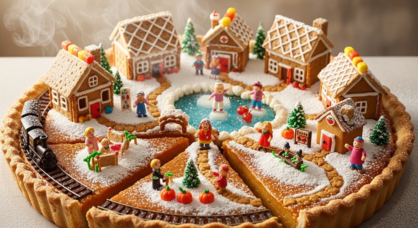 AI generated: A Pumpkin pie miniature village