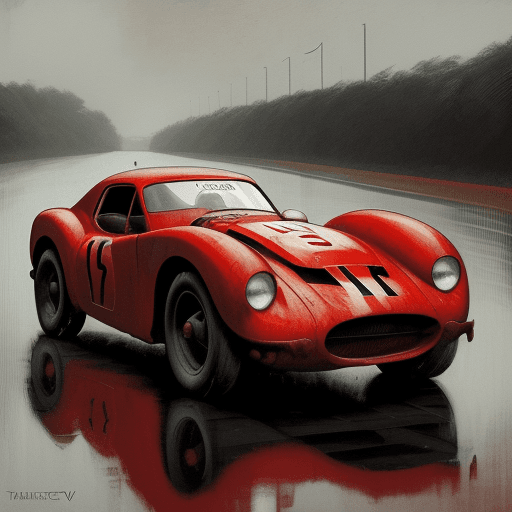 AI generated: red race car, in the style of sam spratt, historical illustrations, old masters, genndy tartakovsky,...