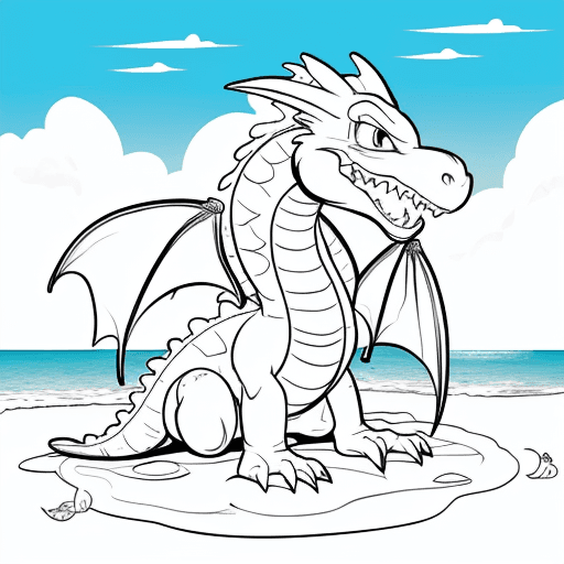 AI generated: coloring book for kids happy dragon on a beach
with no color 
