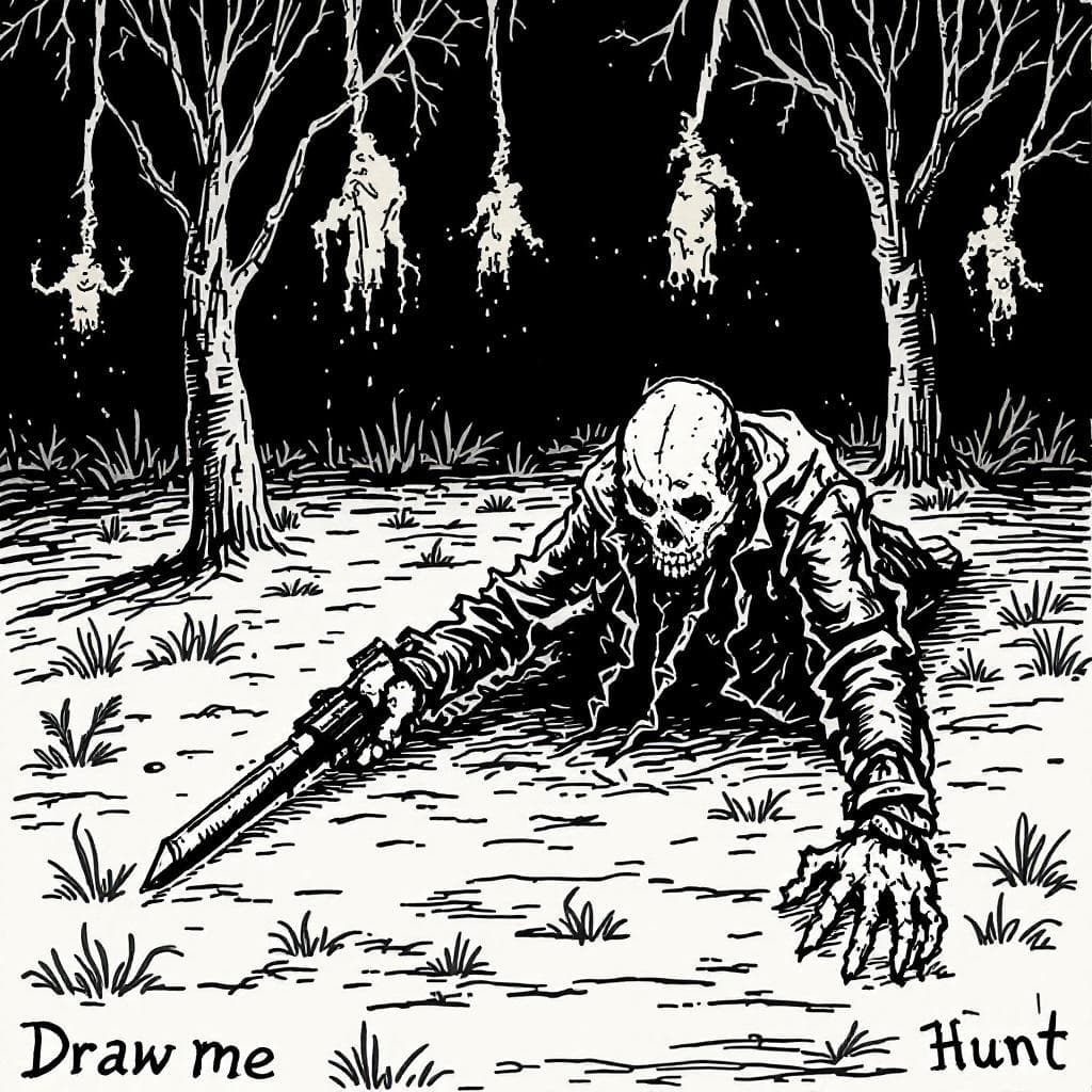 AI generated: Draw me a dead man in the game Hunt Showdown