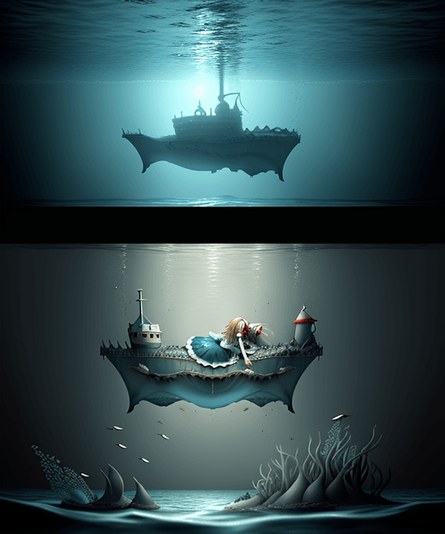 AI generated: realistic 
alice sinking under an ocean