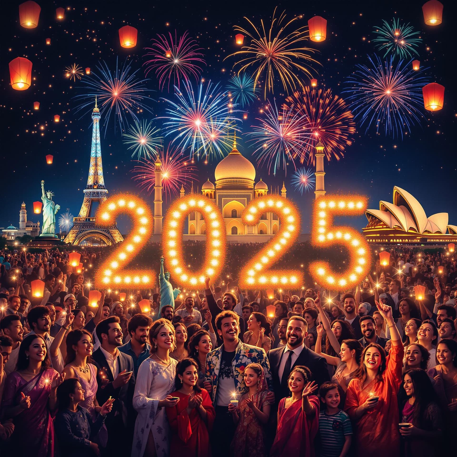 AI generated: A vibrant montage of global landmarks, including the Eiffel Tower, Taj Mahal, Statue of Liberty, and...