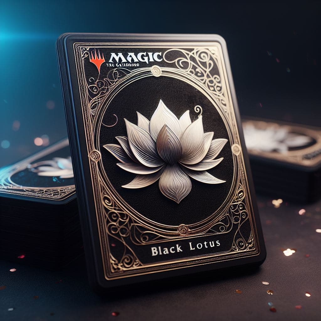 AI generated: A SHINY RARE BLACK LOTUS Magic: The Gathering CARD with elegant features in the style of an American...
