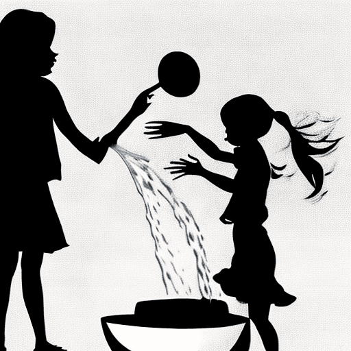 AI generated: girl throwing water from a bowl.  silhouette