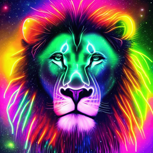 AI generated: Neon lion in outer space