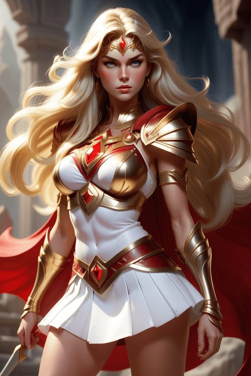 AI generated: She-ra, the princess of power, long hair, wonderful woman, blonde hair, warrior woman, besutiful fac...