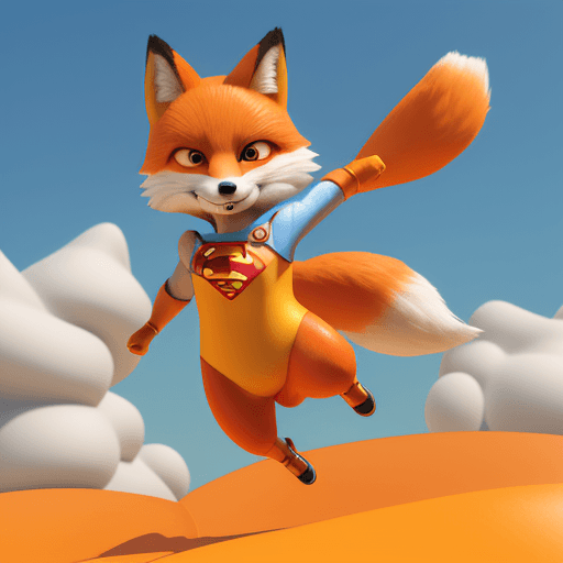 AI generated:  cartoon 3D sunny bright Pixar-style image : super hero fox: full costume : cinematic --ar 68:128 --...