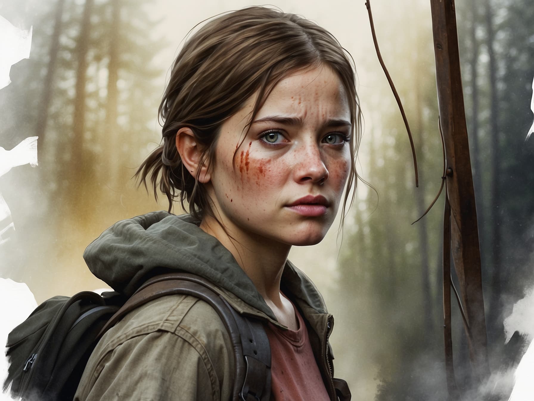 AI generated: Ellie from HBO's "The Last of Us" series portrayed in a vibrant, watercolor illustration, capturing ...