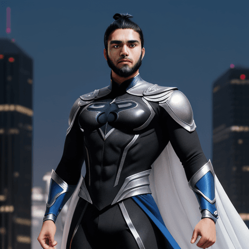 AI generated: use epic anime style to create a picture of a young latino man with silver eyes, black hair with man...