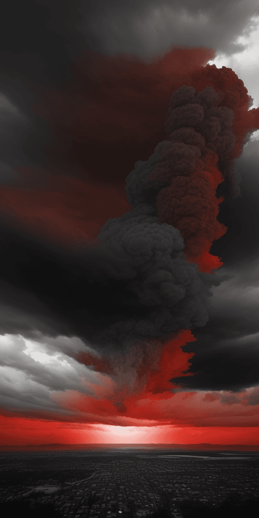 AI generated: falling bloody red sky , epic , 8k , hd , brown, brown, gray, black and white tones , cloud , coffe