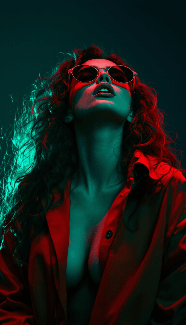 AI generated: Create an intense and evocative portrait in the retro  style of the 80s and 90s. The scene features ...
