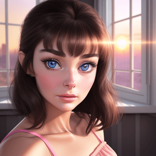 AI generated: A selfie portrait of a beautiful brunette girl, dark hair ((Audrey Hepburn style)) with pink highlig...