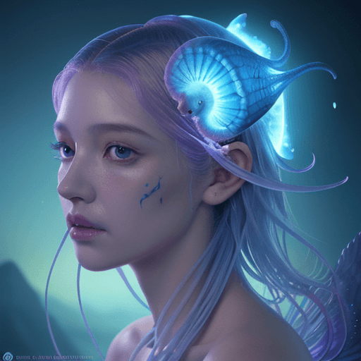 AI generated: Goddess close-up portrait ribcagel. jellyfish phoenix head, nautilus, orchid, skull, betta fish, bio...