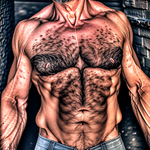 AI generated: 4:5 long shot wide angle photo of a rugged dark stubbled face Italian John Doe macho trucker extreme...
