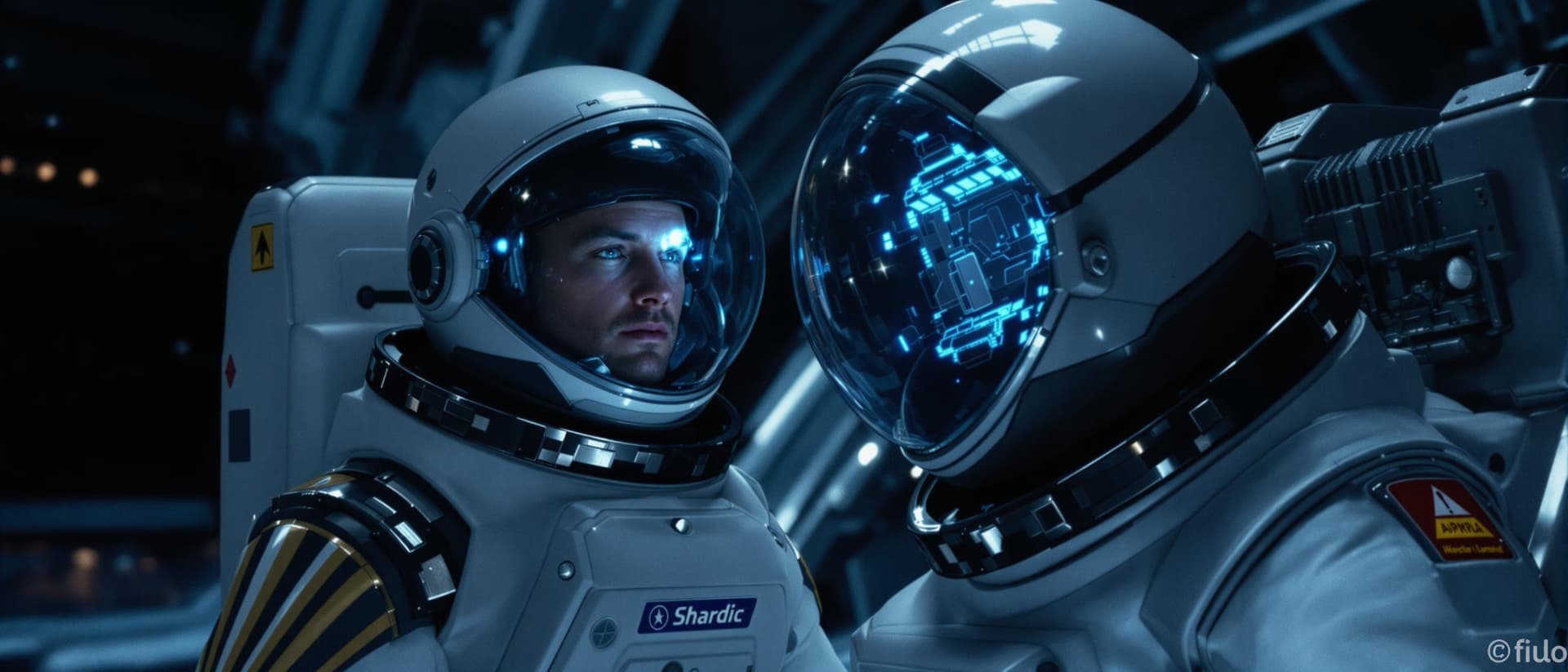 AI generated: astronaut, Futuristic, movie still, Shawl Collars --ar 16:9