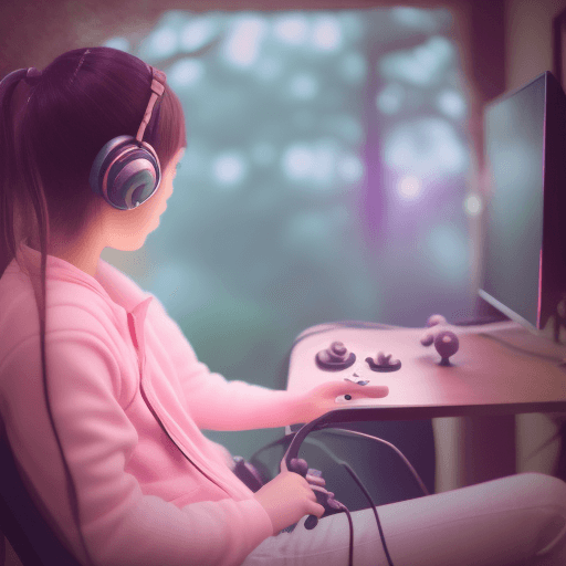 AI generated: a Girl gamer sitting in her gamer chair, playing video games art by Rinko Kawauchi, in the style ofn...