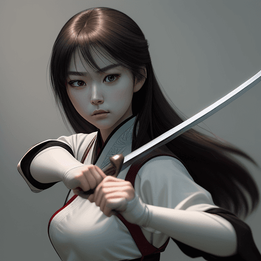 AI generated: hyper realistic eye level of Chizuru Kiyozumi, 24 years old female, is a driven individual from a pr...