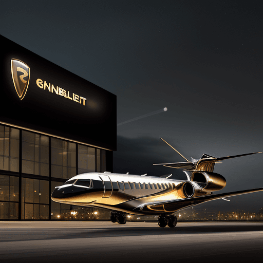 AI generated: A realistic image of a Bombardier Global 7500 exterior. The exterior is black and gold and the setti...