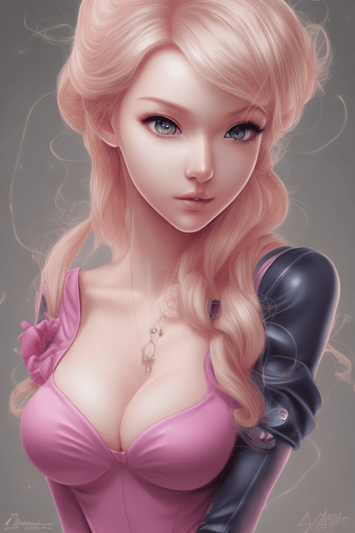 AI generated: ((princess_peach)), (anime face),pink dress, ((((huge breasts)))), blonde hair, female, by Artgerm